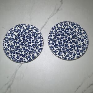 Eit Blue By English Ironstone Set (2) Blue / White Fruit Leaves 7" Plates